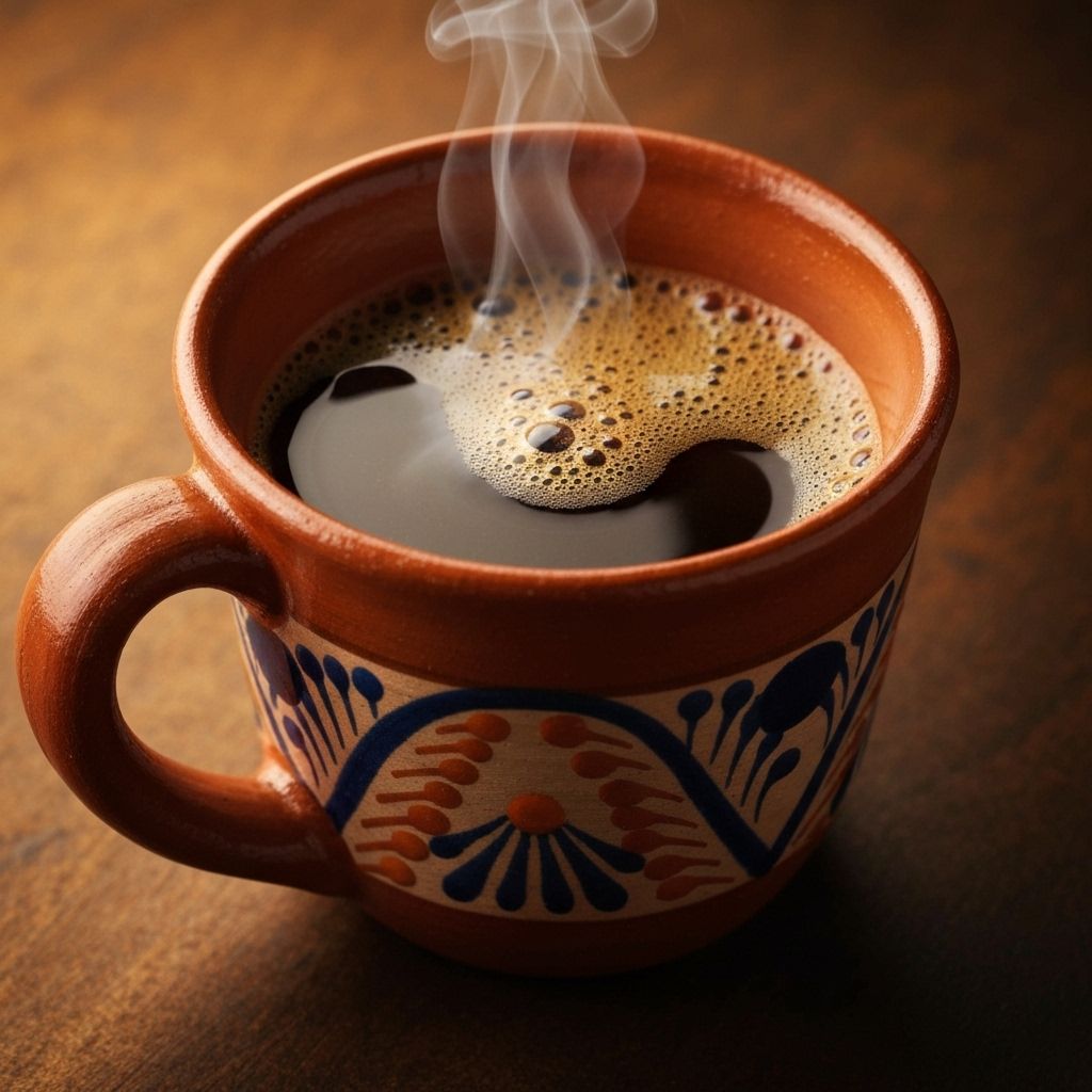 Café colombiano de origen servido en taza tradicional